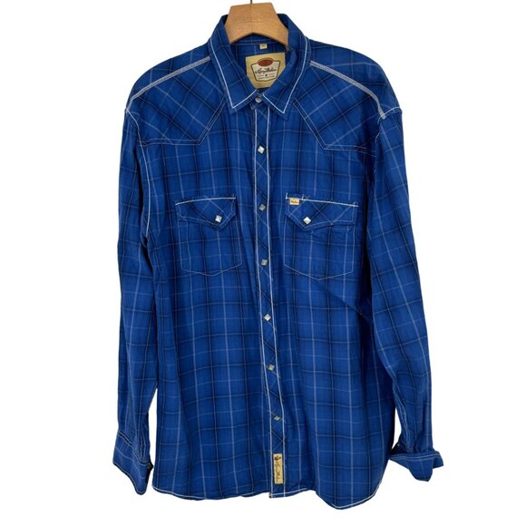 Wrangler Other - Larry Mahan Men's Blue Plaid Western Snap Shirt Size xl Long sleeve rodeo